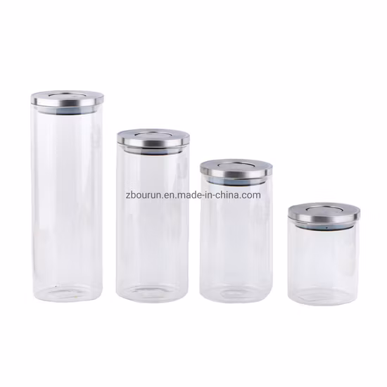 Frasco de vidro de borosilicato de boca larga/vasilha de vidro/frasco de vidro de borosilicato/frasco de armazenamento de vidro/frasco de vidro para alimentos/com tampa de aço inoxidável